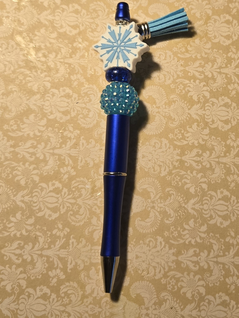 Blue Snowflake Tassel Ballpoint Pen - Handmade